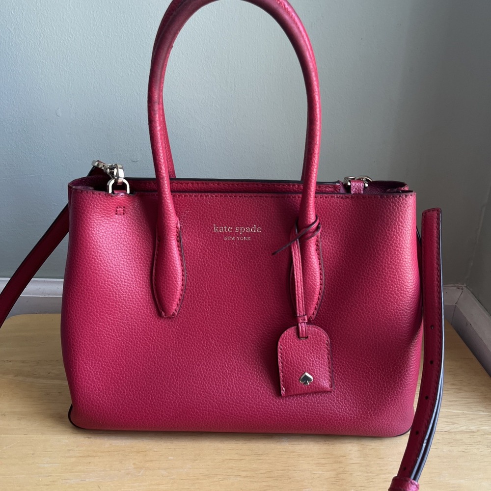 Kate Spade New York Red Leather Satchel Top Handle Crossbody Bag Medium
